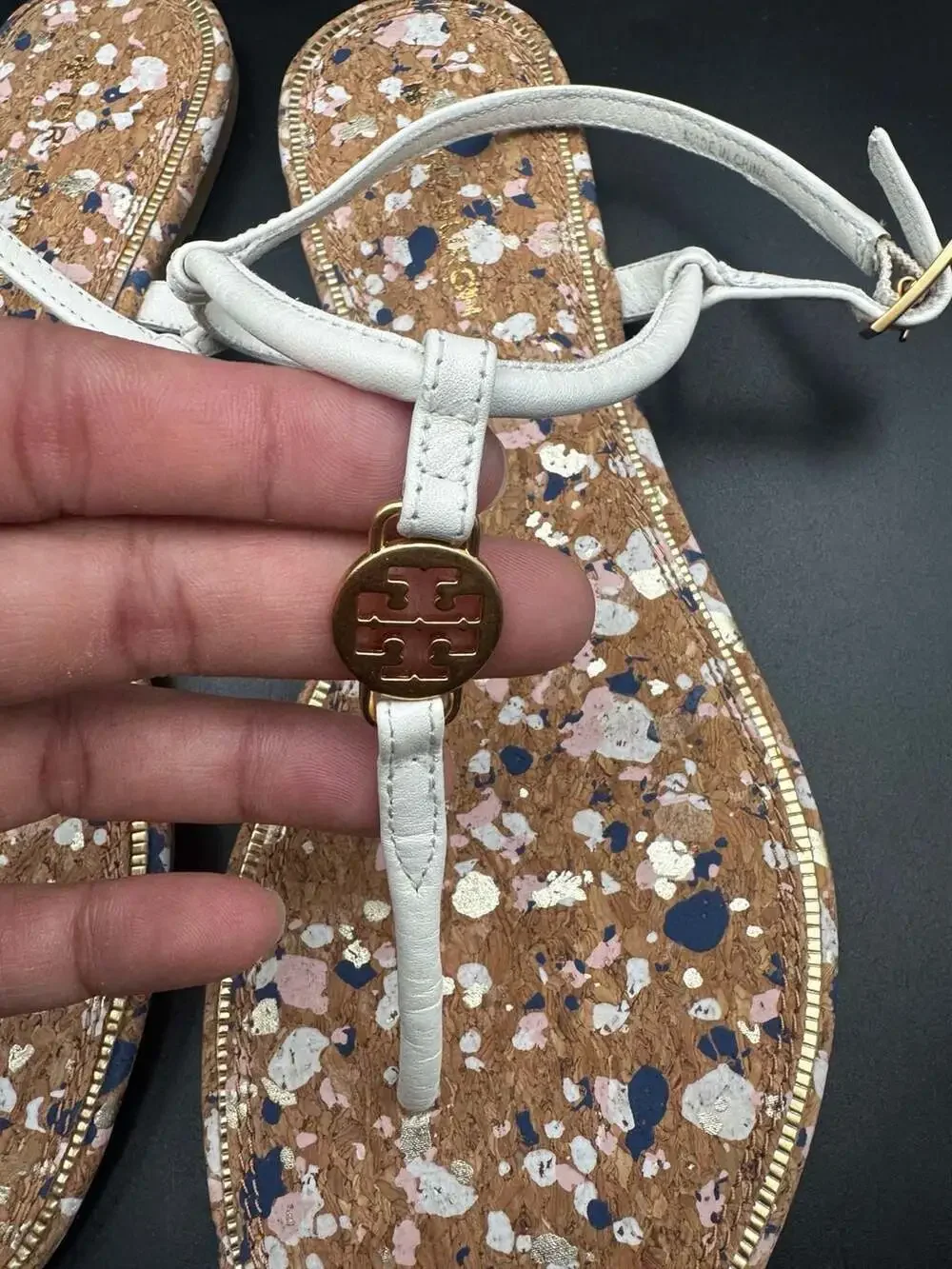 Tory Burch Miller Cork Splatter Ankle Strap Sandals Size 7M